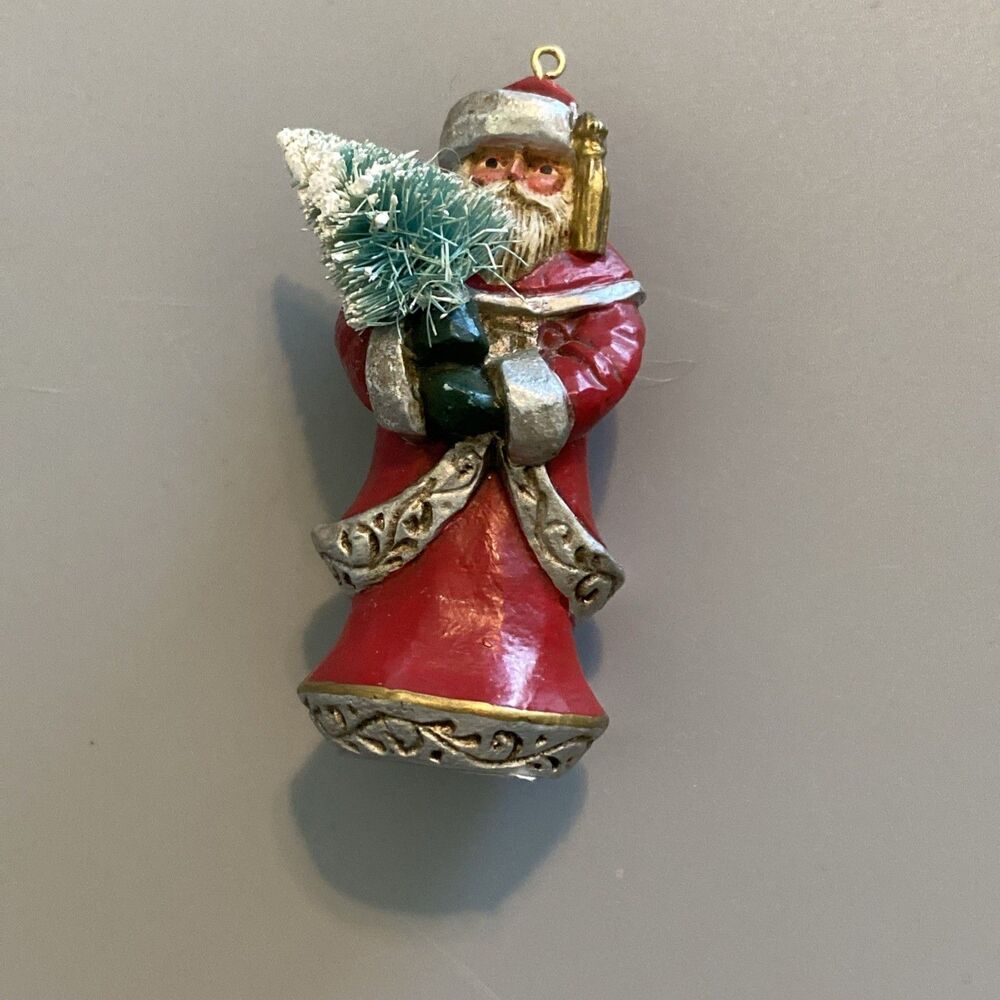 PAM SCHIFFERL Woodland Santa w Bottle Brush Tree Christmas Ornament Holiday HTF